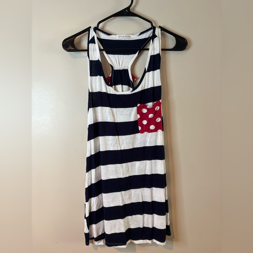 Coco & Main Navy And White Stripe Bow Back Tank Euc